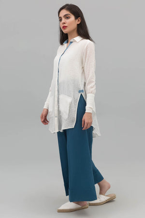White Button Down Fusion Shirt In Crinkle Cotton - yesonline.pk