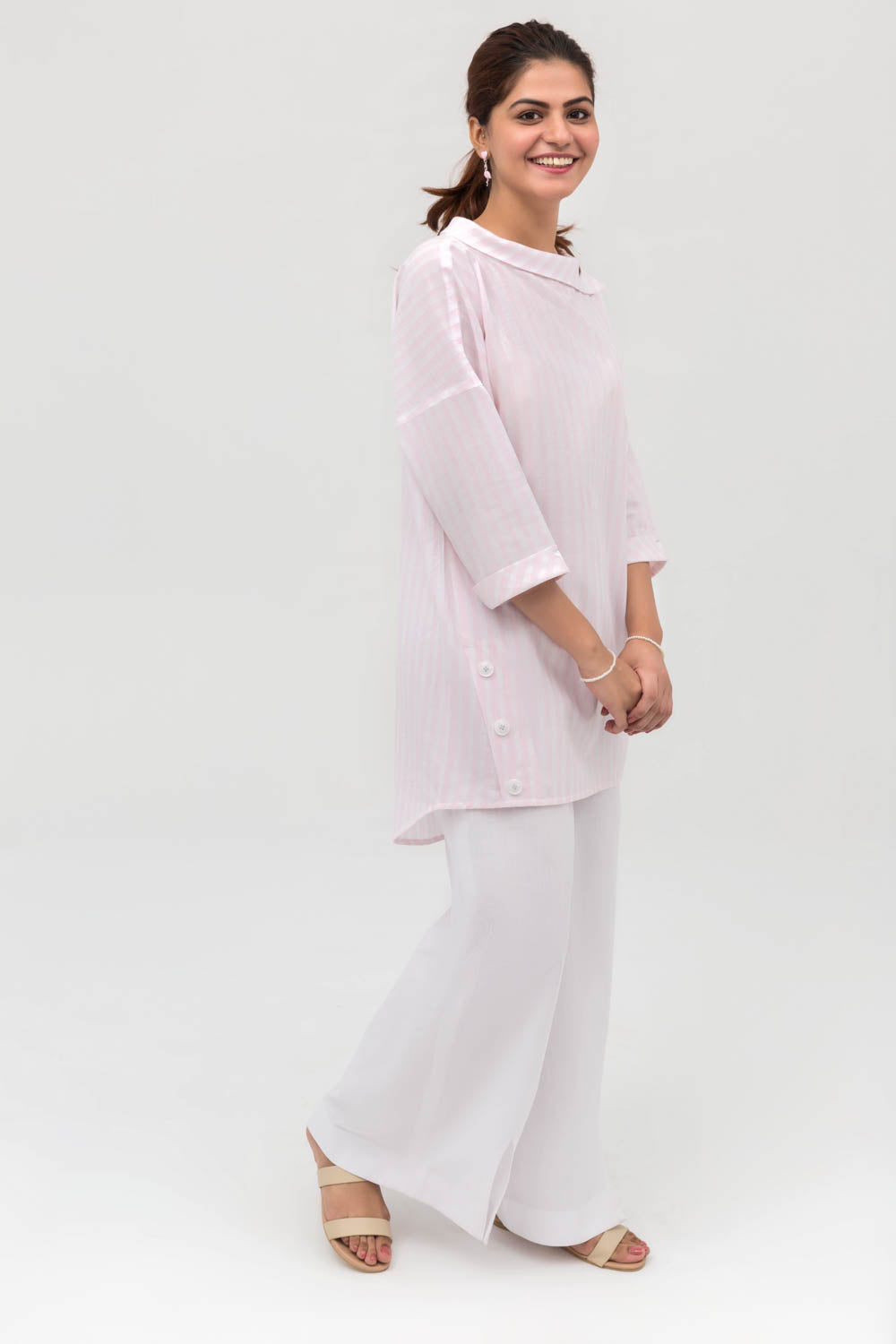 Pink Cowl Neck Long Length Fusion Shirt - yesonline.pk