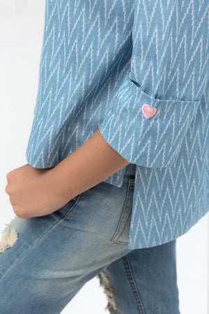 Light Blue Double Cuff Shirt In Cotton with Short Length - yesonline.pk