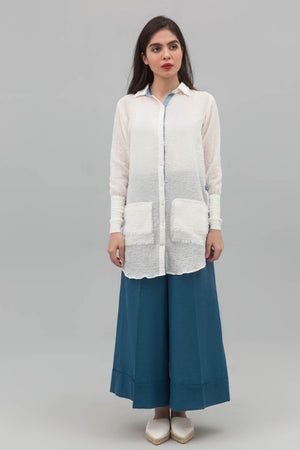 White Button Down Fusion Shirt In Crinkle Cotton - yesonline.pk