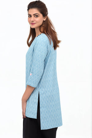 Light Blue Double Cuff Shirt In Cotton with Long Length - yesonline.pk