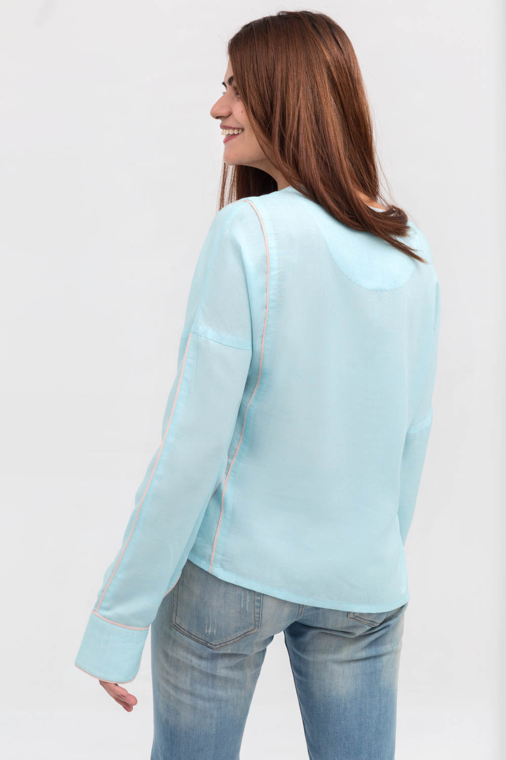 Light Blue Lapel Shirt Short Length in Cotton Rich - yesonline.pk