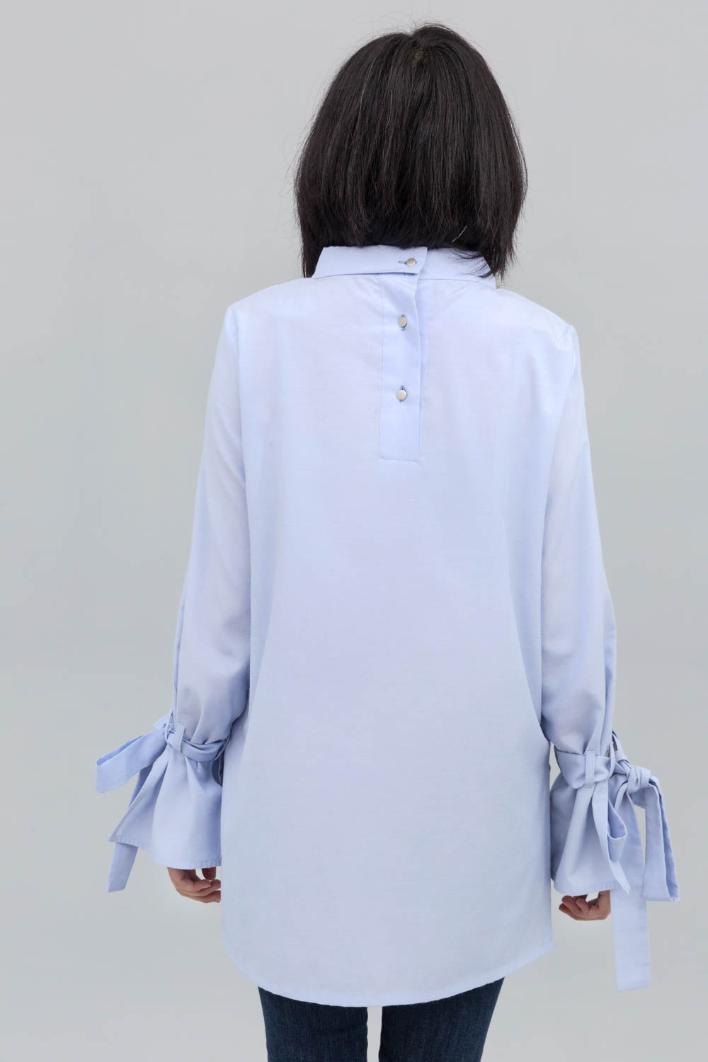 Light Blue Open Sleeve Shirt With Experimental Embroidery on Cotton Rich - yesonline.pk