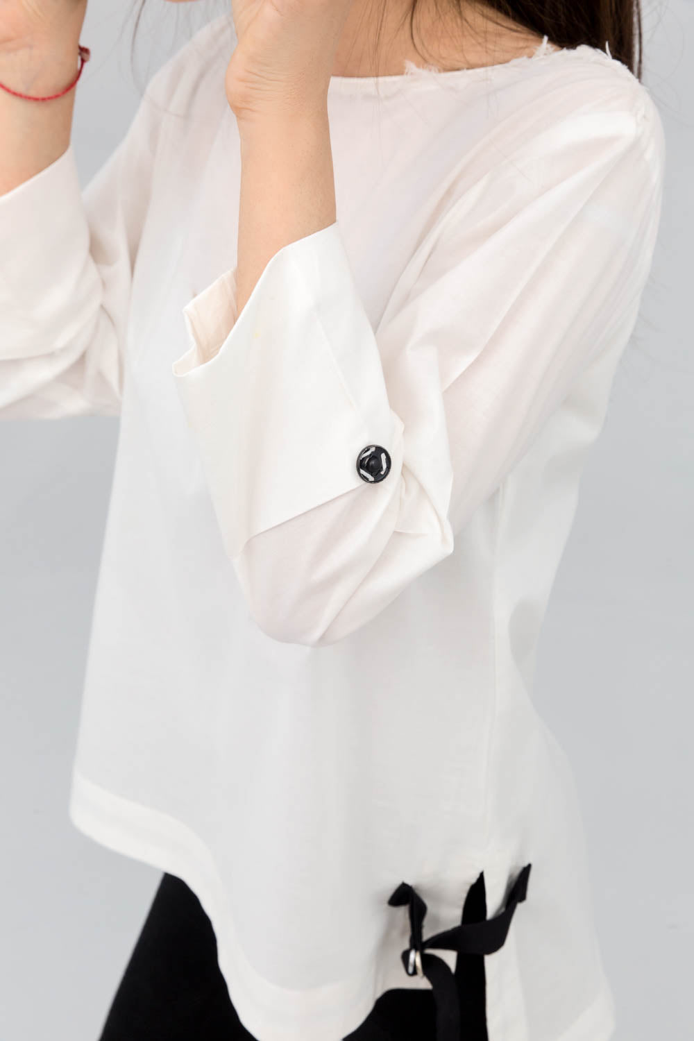 White Double cuff Long Fusion Shirt in Cotton - yesonline.pk