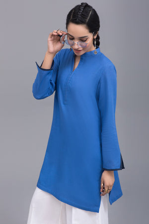 Solid Colour Khaddar Blue Stitch Shirt‰ۡóÁÌ_åÈÌÎÌ_ÌÎÌ_  By Yesonline - yesonline.pk