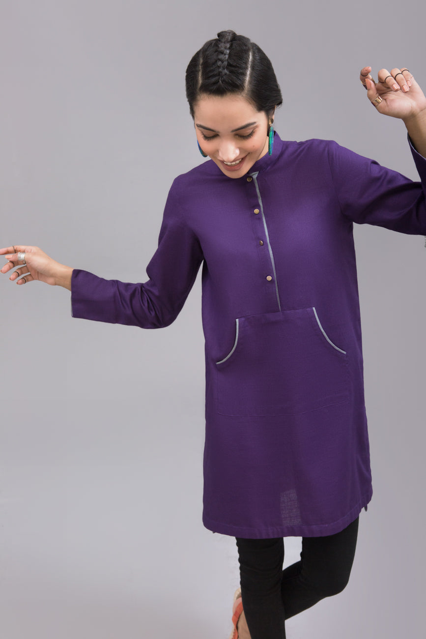 Purple Khaddar Stitched Kurta By Yesonline - yesonline.pk