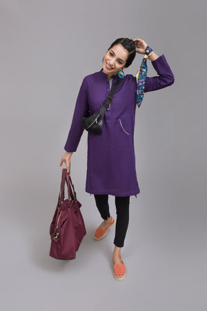 Purple Khaddar Stitched Kurta By Yesonline - yesonline.pk