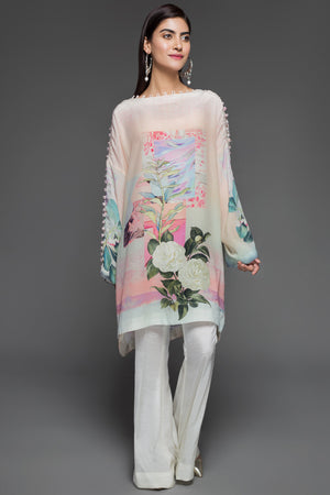 Lavender Fields (Pure Grip Silk, Digitally Printed Tunics Fusion 1 pc Shirt) - yesonline.pk