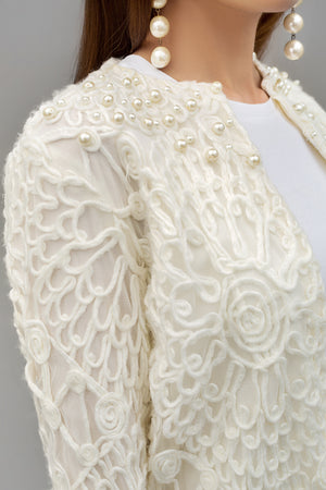Off White Wool Net Jacket Net Fabric By Yesonline.pk - yesonline.pk