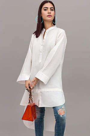 White Essential Cotton Long-sleeved Tunic By Yesonline.Pk - yesonline.pk