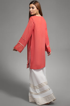 Intrepide Coral Pink 1pc  Straight Shirt (Mix Karandi) By Yesonline.Pk - yesonline.pk