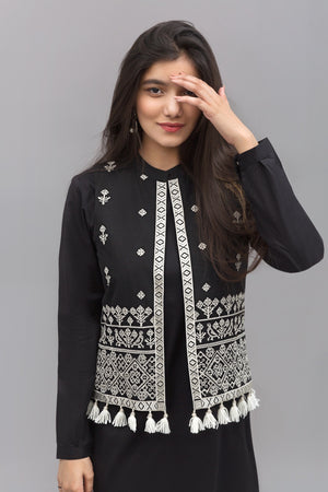 Traditional jacket- White Embroidery , 100% Cotton - yesonline.pk