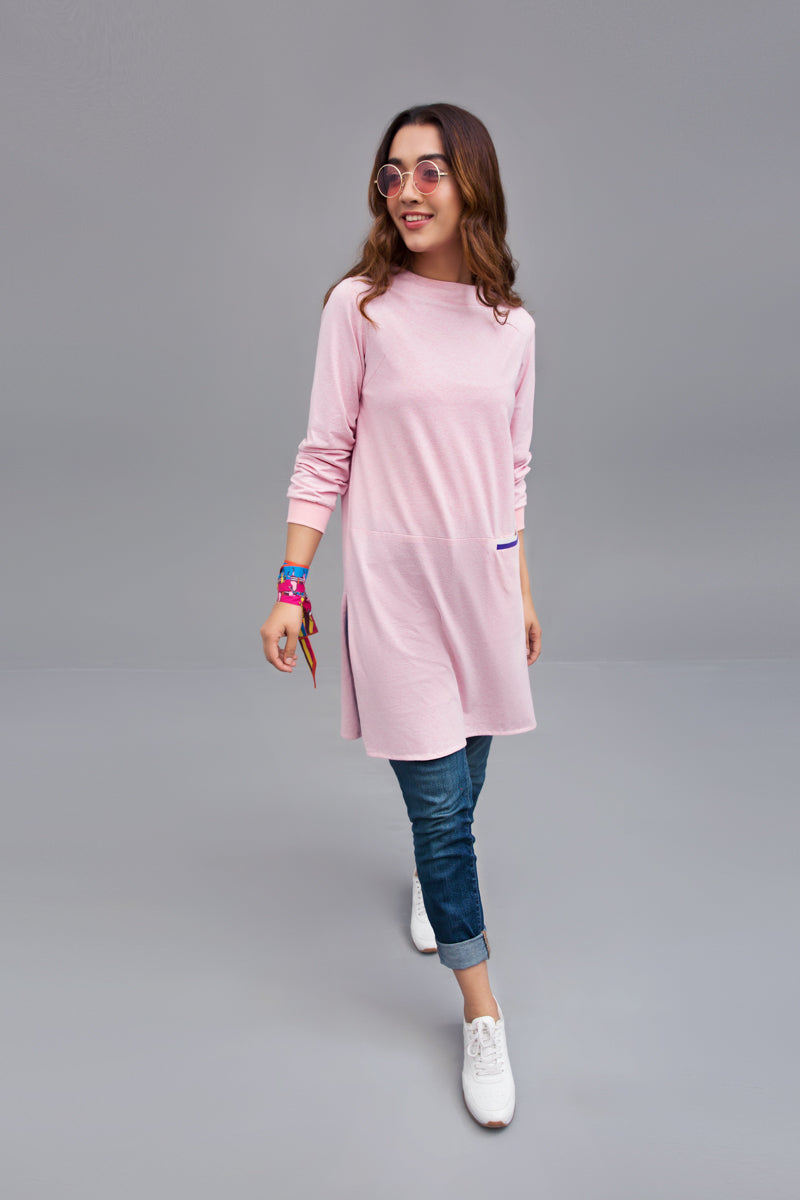 Blush Pink Top Fabric melange jersey Fabric  By Yesonline.pk - yesonline.pk
