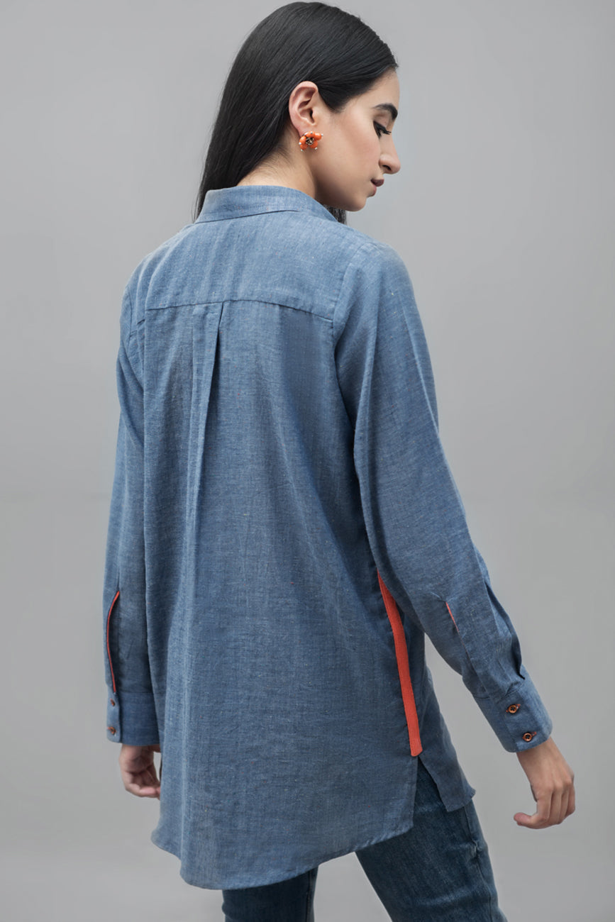 V-Neck Blouse Denim Cotton Fabric  By Yesonline.Pk - yesonline.pk