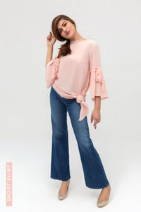Pink Side Down Long Shirt In Crepe Fabric With Short Length - yesonline.pk